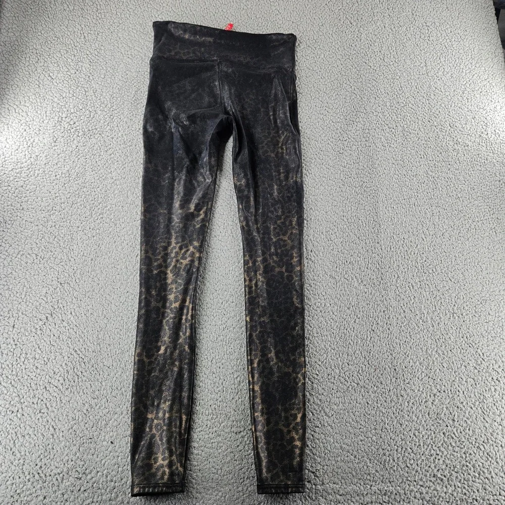 SPANX Leggings Womens Medium Faux Leather Leopard Print Stretch Gym Training‎